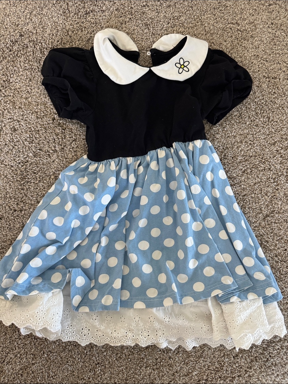 Black and Light Blue Polka Dot Peter Pan Collar Dress for Girls